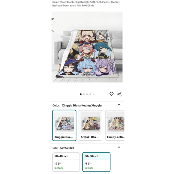 Anime Unisex Blanket 60x50 inch White Multi-color Genshin - Picture 7 of 7